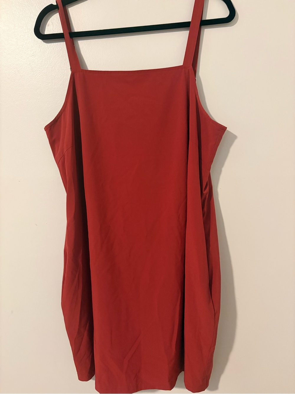 Sleek Square-Neck Mini Dress in Brick Red